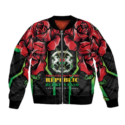 Afro Burkina Faso Republic Day Bomber Jacket Coat Of Arms With Rose - Sporty Style - African Pride