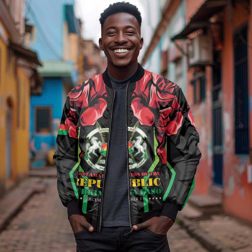 Afro Burkina Faso Republic Day Bomber Jacket Coat Of Arms With Rose - Sporty Style - African Pride
