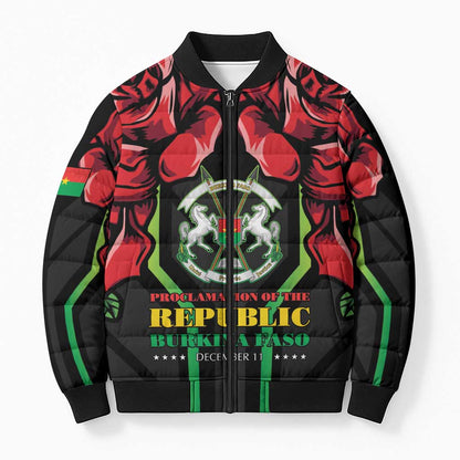 Burkina Faso Republic Day Bomber Puffer Jacket Coat Of Arms With Rose