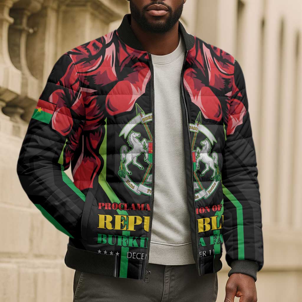 Burkina Faso Republic Day Bomber Puffer Jacket Coat Of Arms With Rose