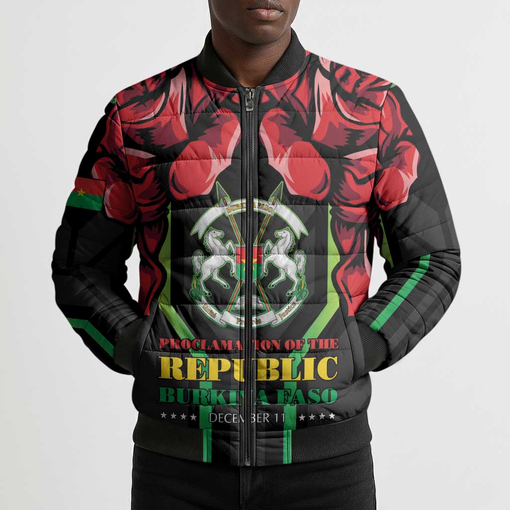 Burkina Faso Republic Day Bomber Puffer Jacket Coat Of Arms With Rose