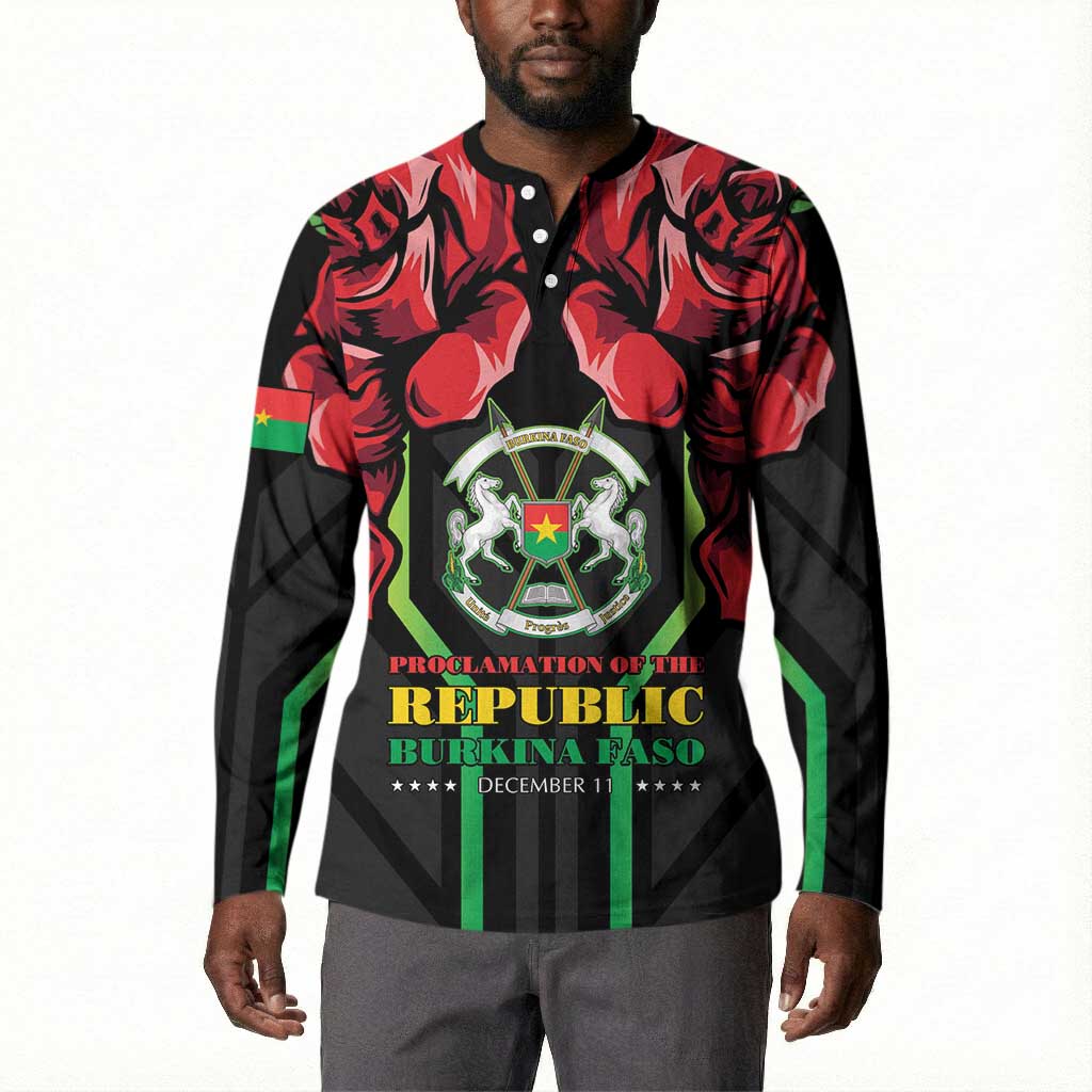 Burkina Faso Republic Day Button Sweatshirt Coat Of Arms With Rose