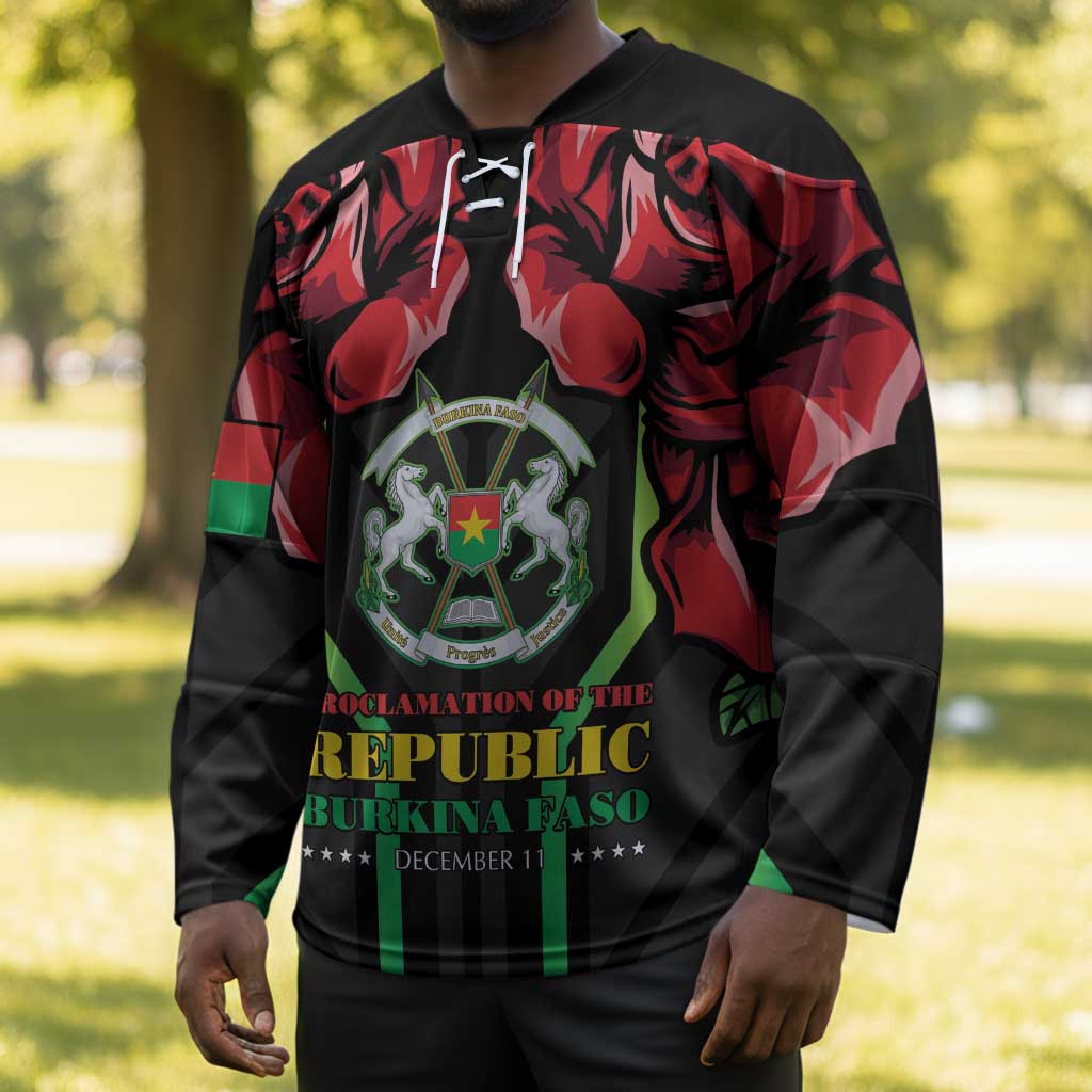 Burkina Faso Republic Day Hockey Jersey Coat Of Arms With Rose