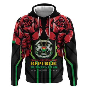 Afro Burkina Faso Republic Day Hoodie Coat Of Arms With Rose - Sporty Style - African Pride