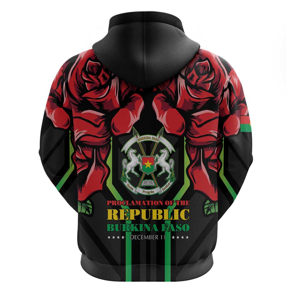 Afro Burkina Faso Republic Day Hoodie Coat Of Arms With Rose - Sporty Style - African Pride
