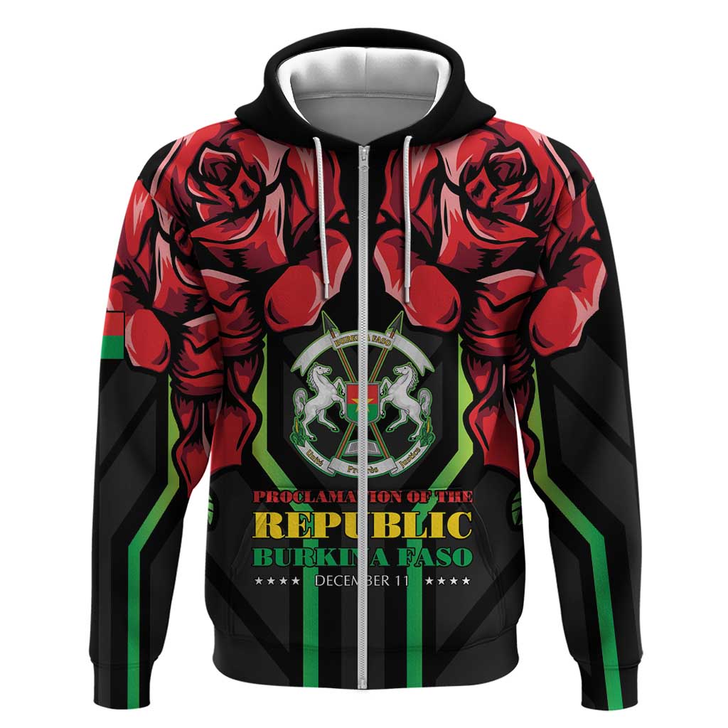 Afro Burkina Faso Republic Day Hoodie Coat Of Arms With Rose - Sporty Style - African Pride