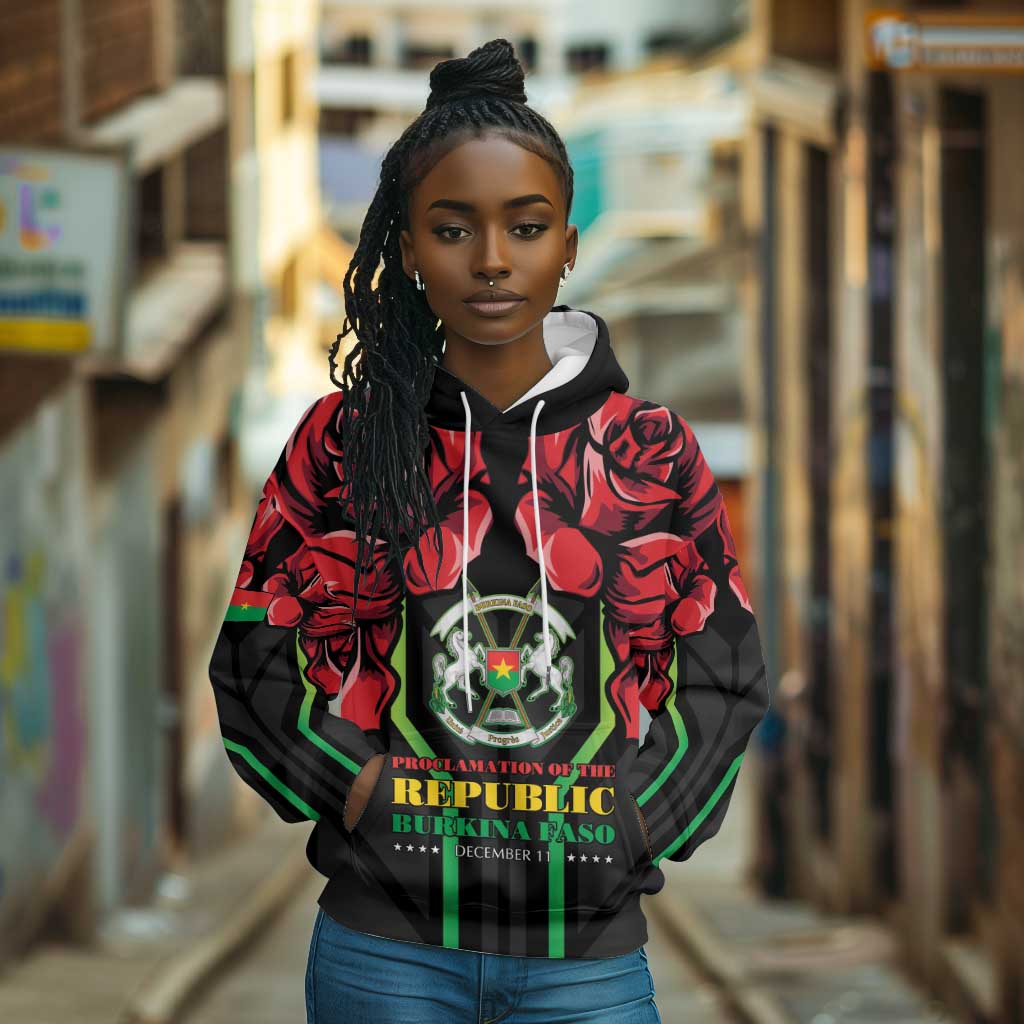 Afro Burkina Faso Republic Day Hoodie Coat Of Arms With Rose - Sporty Style - African Pride
