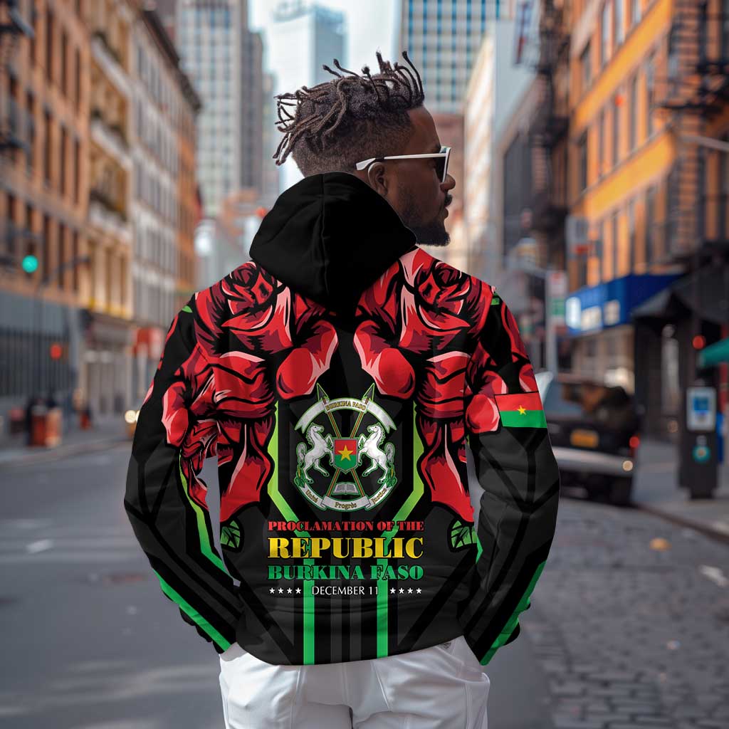 Afro Burkina Faso Republic Day Hoodie Coat Of Arms With Rose - Sporty Style - African Pride