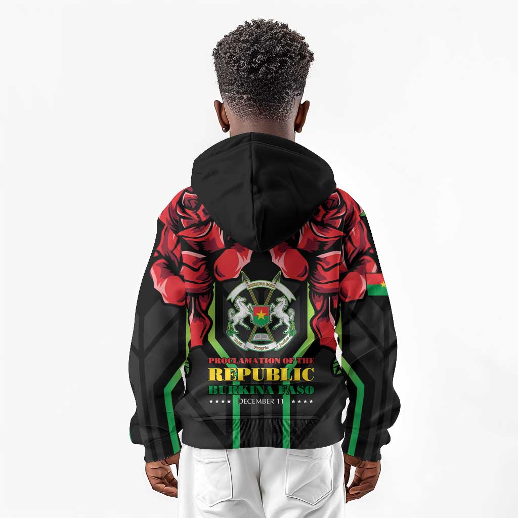Afro Burkina Faso Republic Day Kid Hoodie Coat Of Arms With Rose - Sporty Style - African Pride