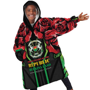 Afro Burkina Faso Republic Day Kid Wearable Blanket Hoodie Coat Of Arms With Rose - Sporty Style - African Pride