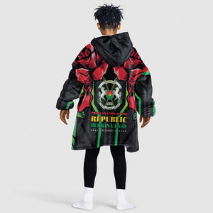 Afro Burkina Faso Republic Day Kid Wearable Blanket Hoodie Coat Of Arms With Rose - Sporty Style - African Pride
