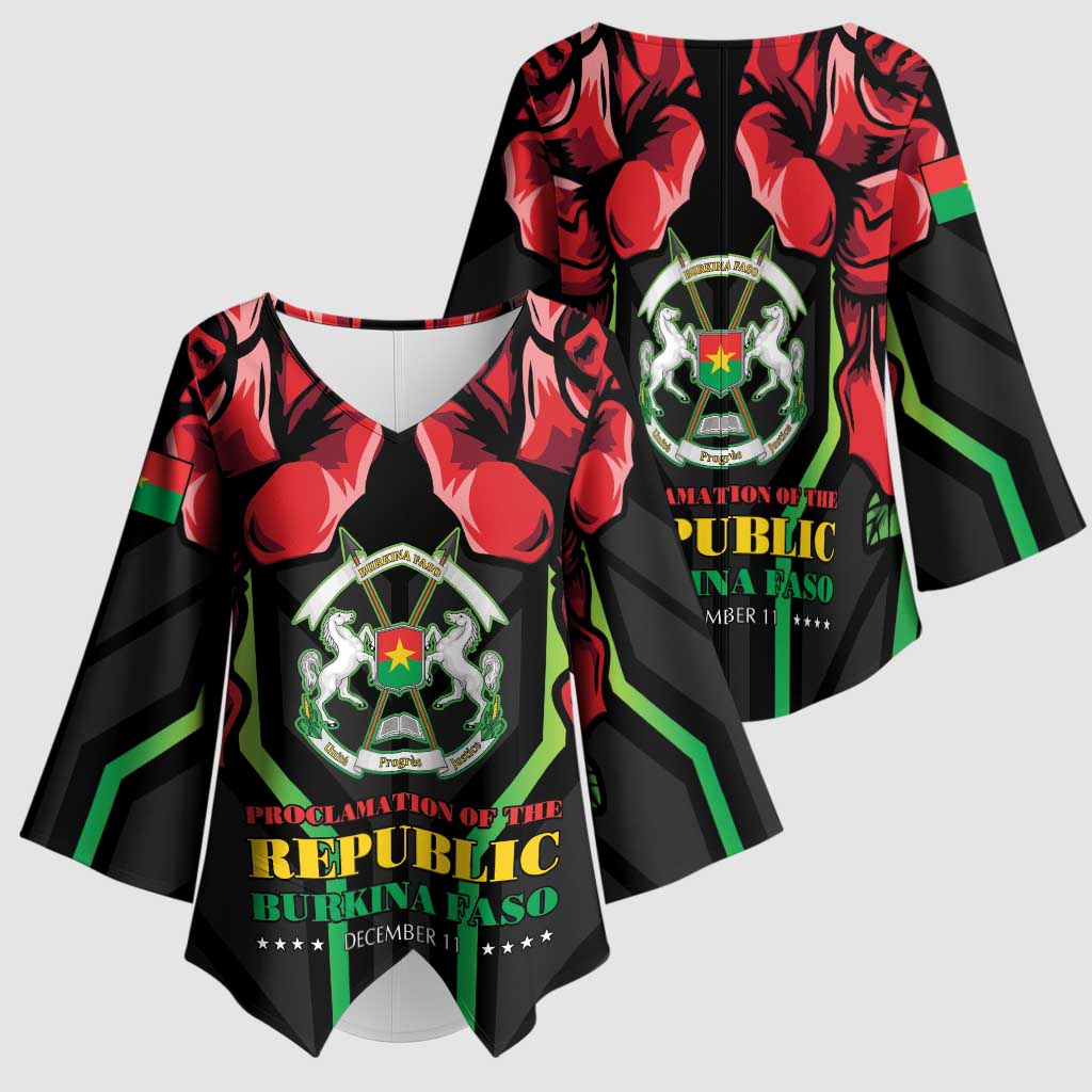 Burkina Faso Republic Day Kimono Sleeve Blouse Coat Of Arms With Rose