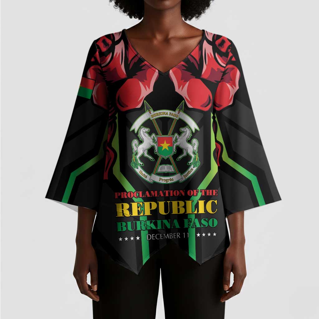 Burkina Faso Republic Day Kimono Sleeve Blouse Coat Of Arms With Rose