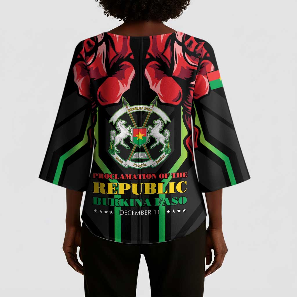 Burkina Faso Republic Day Kimono Sleeve Blouse Coat Of Arms With Rose