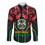 Afro Burkina Faso Republic Day Long Sleeve Button Shirt Coat Of Arms With Rose - Sporty Style - African Pride