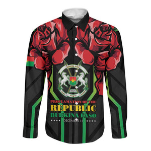 Afro Burkina Faso Republic Day Long Sleeve Button Shirt Coat Of Arms With Rose - Sporty Style - African Pride