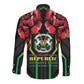Afro Burkina Faso Republic Day Long Sleeve Button Shirt Coat Of Arms With Rose - Sporty Style - African Pride