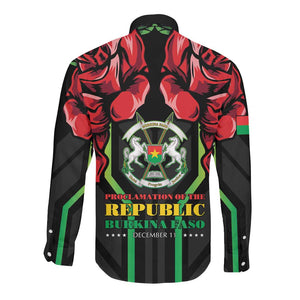 Afro Burkina Faso Republic Day Long Sleeve Button Shirt Coat Of Arms With Rose - Sporty Style - African Pride