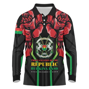 Afro Burkina Faso Republic Day Long Sleeve Polo Shirt Coat Of Arms With Rose - Sporty Style - African Pride