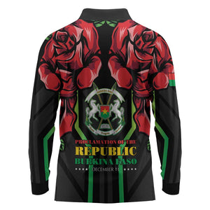 Afro Burkina Faso Republic Day Long Sleeve Polo Shirt Coat Of Arms With Rose - Sporty Style - African Pride