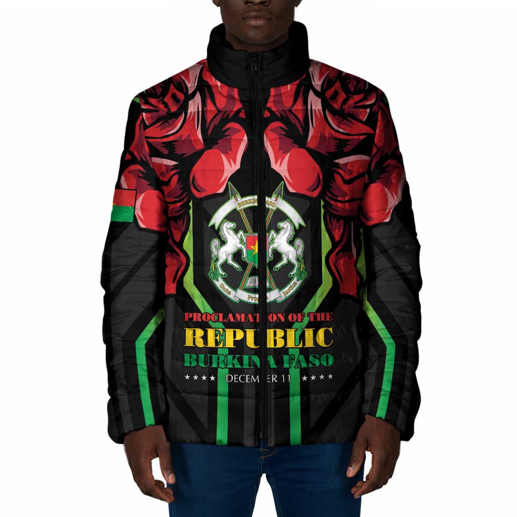 Burkina Faso Republic Day Padded Jacket Coat Of Arms With Rose