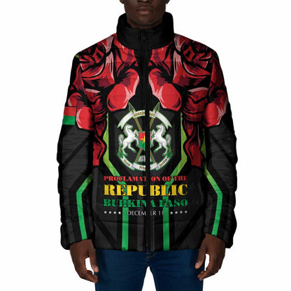 Burkina Faso Republic Day Padded Jacket Coat Of Arms With Rose