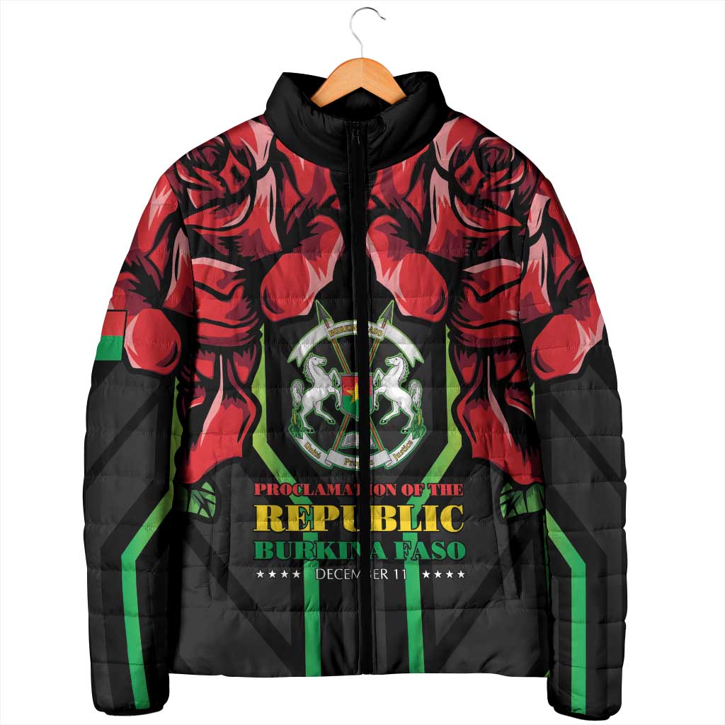 Burkina Faso Republic Day Padded Jacket Coat Of Arms With Rose