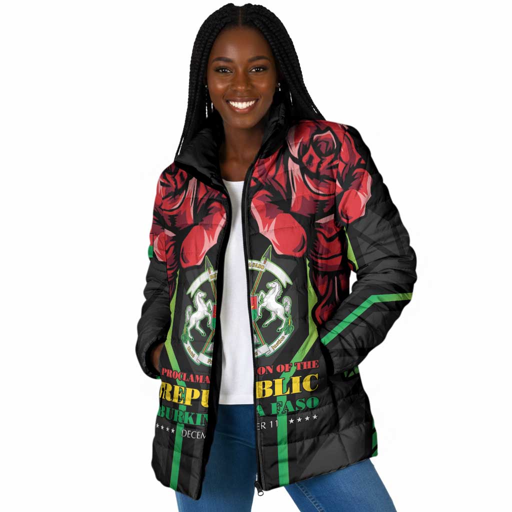 Burkina Faso Republic Day Padded Jacket Coat Of Arms With Rose