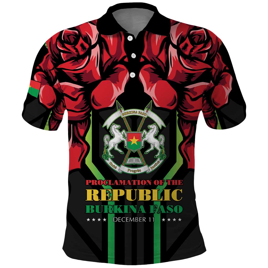 Afro Burkina Faso Republic Day Polo Shirt Coat Of Arms With Rose - Sporty Style - African Pride