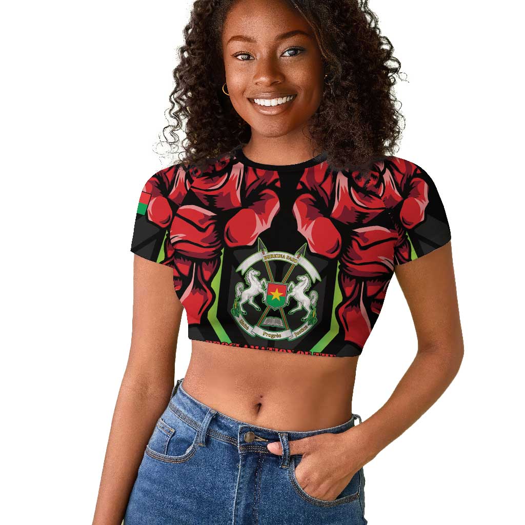 Afro Burkina Faso Republic Day Raglan Cropped T shirt Coat Of Arms With Rose - Sporty Style - African Pride