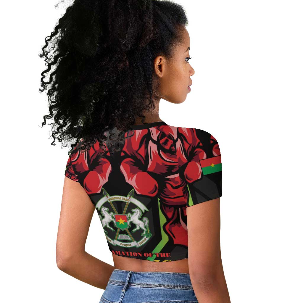 Afro Burkina Faso Republic Day Raglan Cropped T shirt Coat Of Arms With Rose - Sporty Style - African Pride