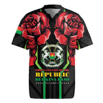 Afro Burkina Faso Republic Day Rugby Jersey Coat Of Arms With Rose - Sporty Style - African Pride