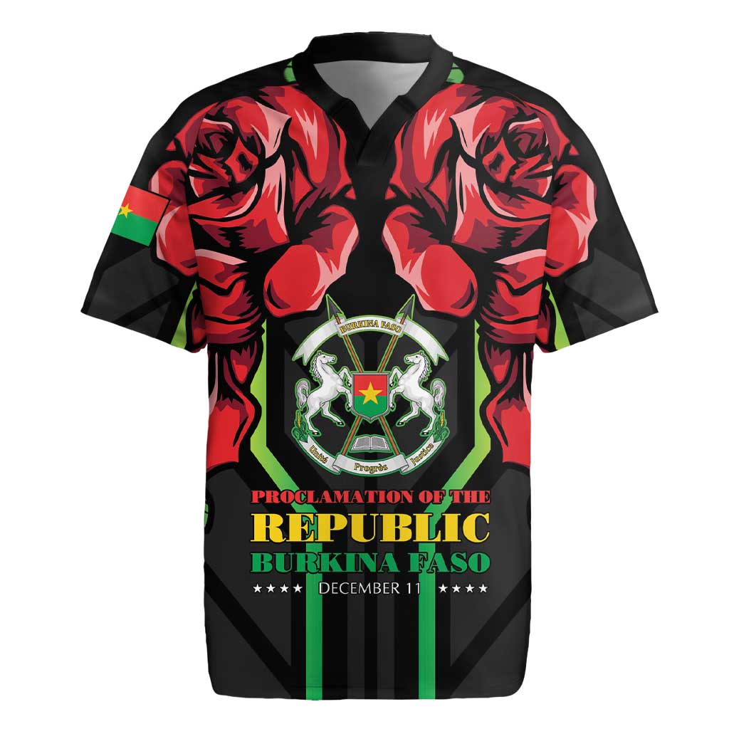 Afro Burkina Faso Republic Day Rugby Jersey Coat Of Arms With Rose - Sporty Style - African Pride