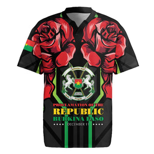 Afro Burkina Faso Republic Day Rugby Jersey Coat Of Arms With Rose - Sporty Style - African Pride