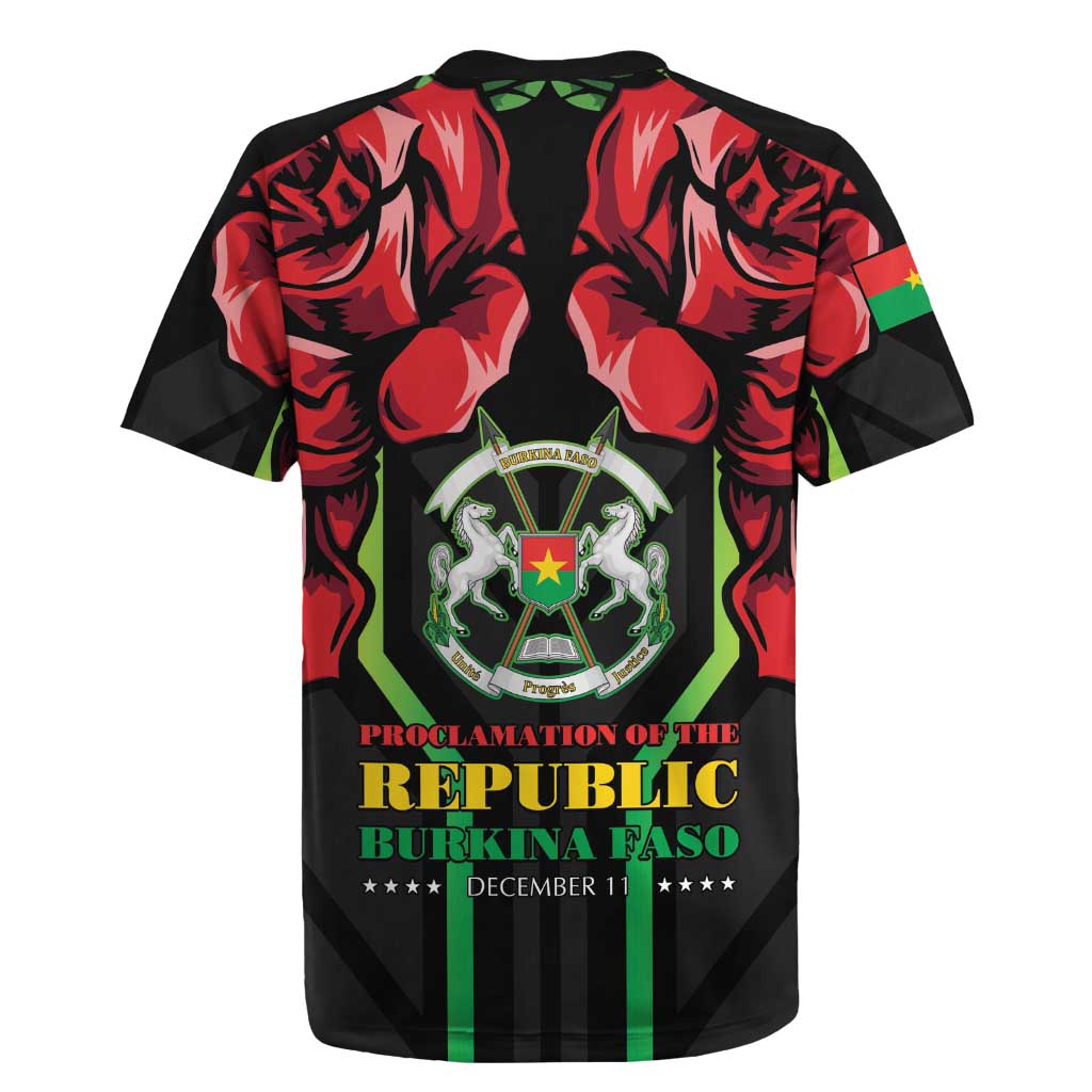 Afro Burkina Faso Republic Day Rugby Jersey Coat Of Arms With Rose - Sporty Style - African Pride