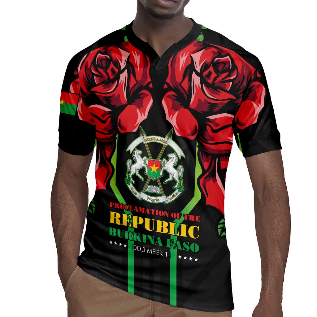 Afro Burkina Faso Republic Day Rugby Jersey Coat Of Arms With Rose - Sporty Style - African Pride