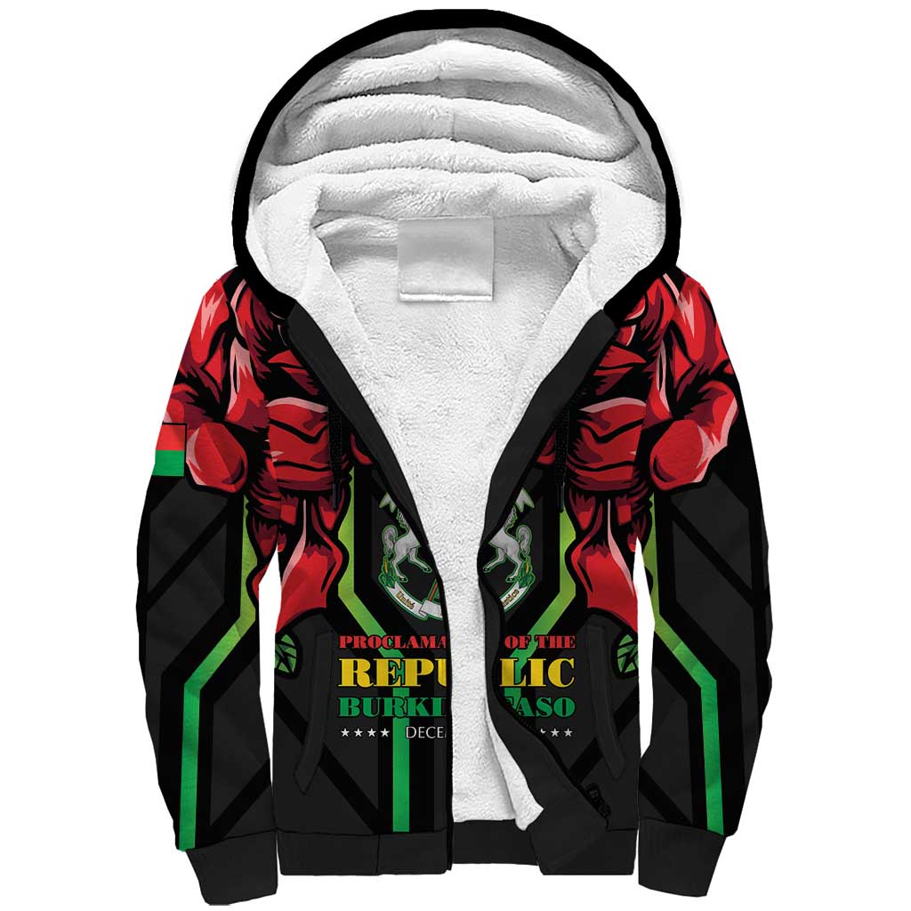Afro Burkina Faso Republic Day Sherpa Hoodie Coat Of Arms With Rose - Sporty Style - African Pride