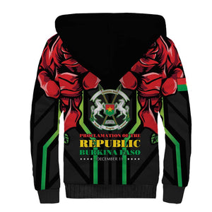 Afro Burkina Faso Republic Day Sherpa Hoodie Coat Of Arms With Rose - Sporty Style - African Pride