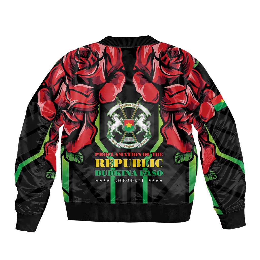 Afro Burkina Faso Republic Day Sleeve Zip Bomber Jacket Coat Of Arms With Rose - Sporty Style - African Pride