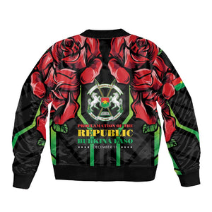 Afro Burkina Faso Republic Day Sleeve Zip Bomber Jacket Coat Of Arms With Rose - Sporty Style - African Pride