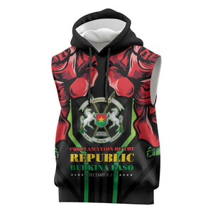 Afro Burkina Faso Republic Day Sleeveless Hoodie Coat Of Arms With Rose - Sporty Style - African Pride