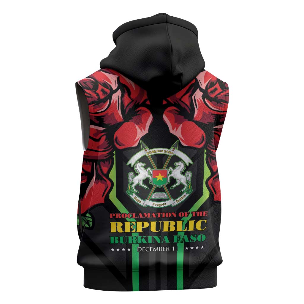 Afro Burkina Faso Republic Day Sleeveless Hoodie Coat Of Arms With Rose - Sporty Style - African Pride
