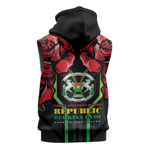 Afro Burkina Faso Republic Day Sleeveless Hoodie Coat Of Arms With Rose - Sporty Style - African Pride