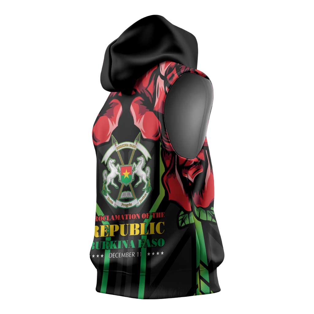 Afro Burkina Faso Republic Day Sleeveless Hoodie Coat Of Arms With Rose - Sporty Style - African Pride