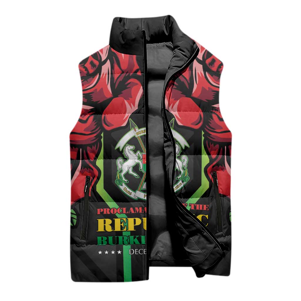 Burkina Faso Republic Day Sleeveless Puffer Jacket Coat Of Arms With Rose