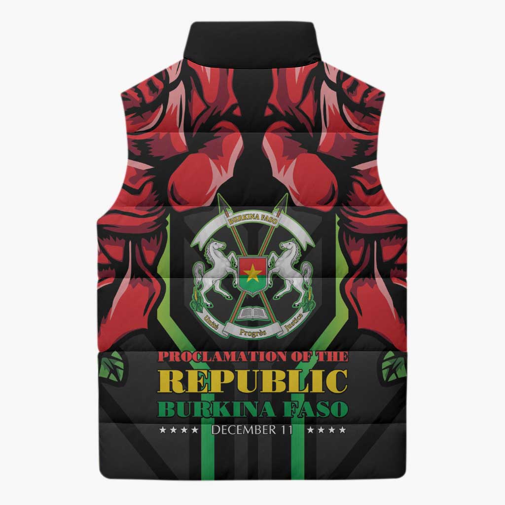 Burkina Faso Republic Day Sleeveless Puffer Jacket Coat Of Arms With Rose
