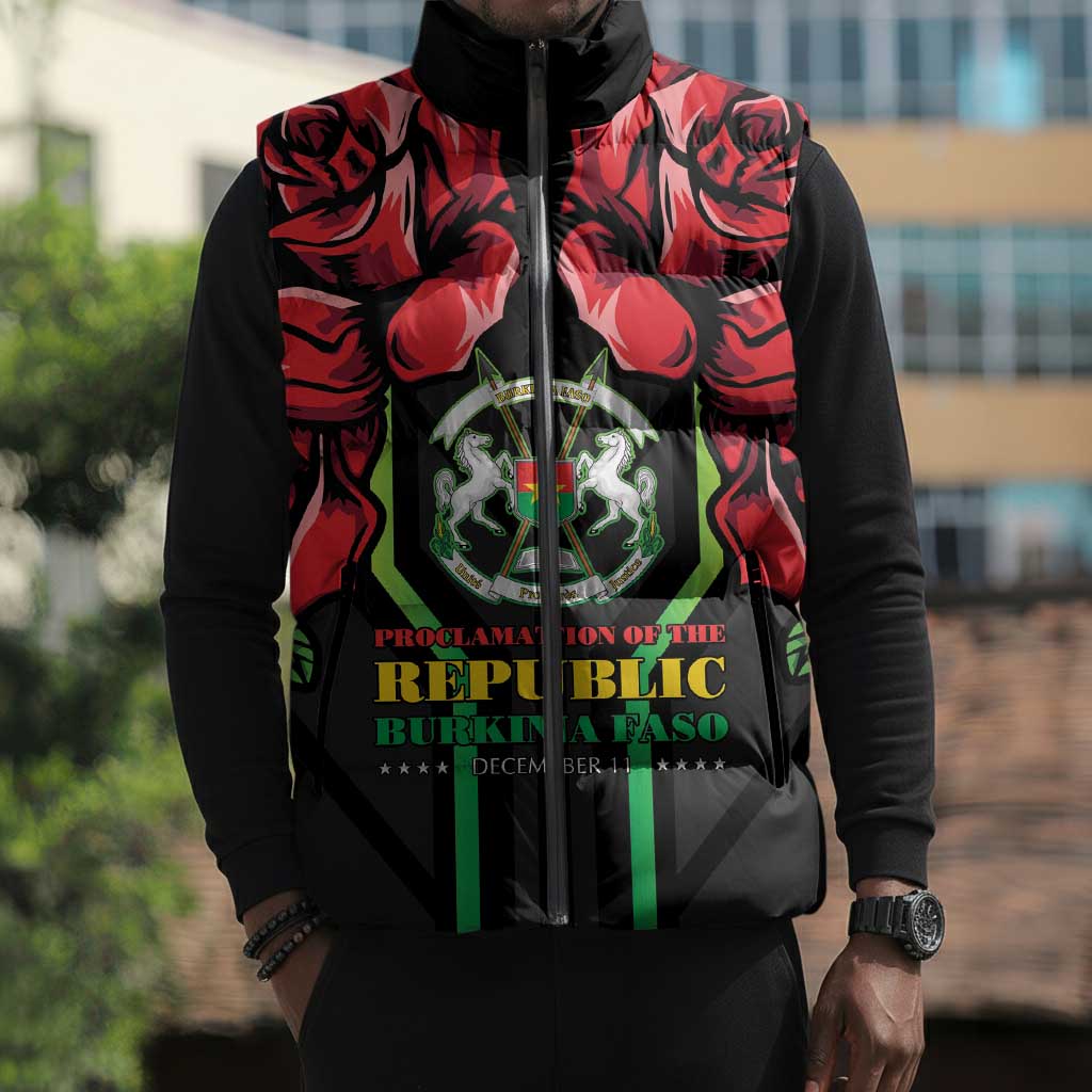 Burkina Faso Republic Day Sleeveless Puffer Jacket Coat Of Arms With Rose