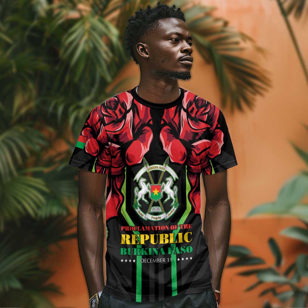 Afro Burkina Faso Republic Day T shirt Coat Of Arms With Rose - Sporty Style - African Pride