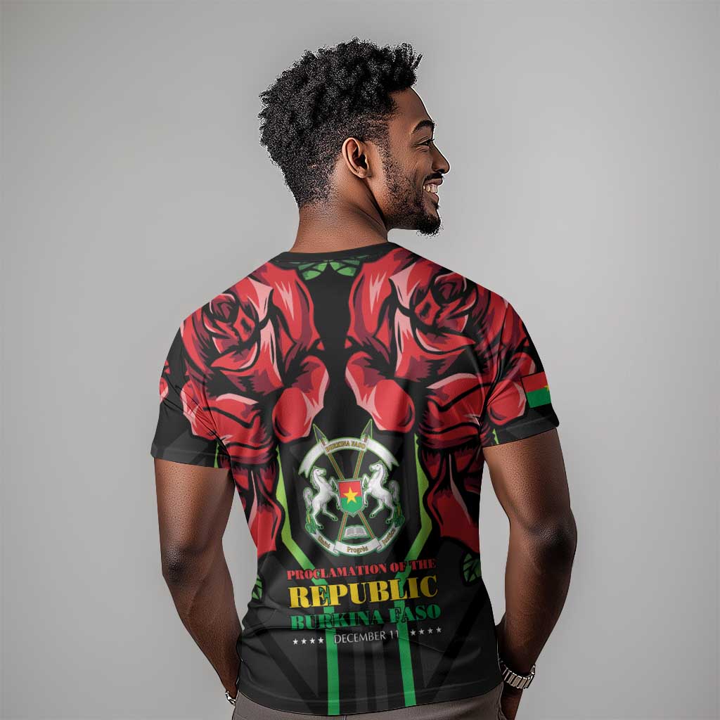 Afro Burkina Faso Republic Day T shirt Coat Of Arms With Rose - Sporty Style - African Pride
