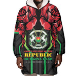 Afro Burkina Faso Republic Day Wearable Blanket Hoodie Coat Of Arms With Rose - Sporty Style - African Pride